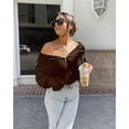 thumbnail image 6 of FreshPretty Women’s Casual Long Sleeve Half Zip Pullover Sweaters Solid V Neck Collar Ribbed Knitted Loose Slouchy Jumper Tops, 6 of 7