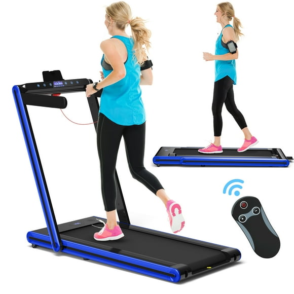 Gymax Tapis Roulant Pliant 2,25 Hp 2-en-1 Marche Course avec Appli et Télécommande Bleu