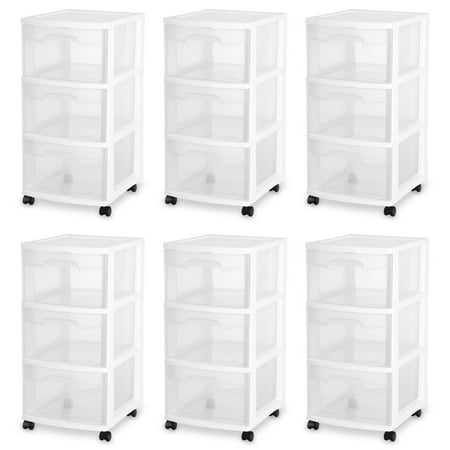 product image of Sterilite 3 Drawer Rolling Wheels Home Organizer Storage Cart (6 Pack)