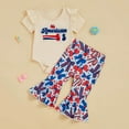 thumbnail image 3 of Gerichy Baby Girl Outfits Romper Flared Pants Clothes Independence Day Short Sleeve Letter Printed Flying Sleeve Romper Flared Pants Set Flying Sleeves Romper Bell Bottom Pants Girls Suit, 3 of 6