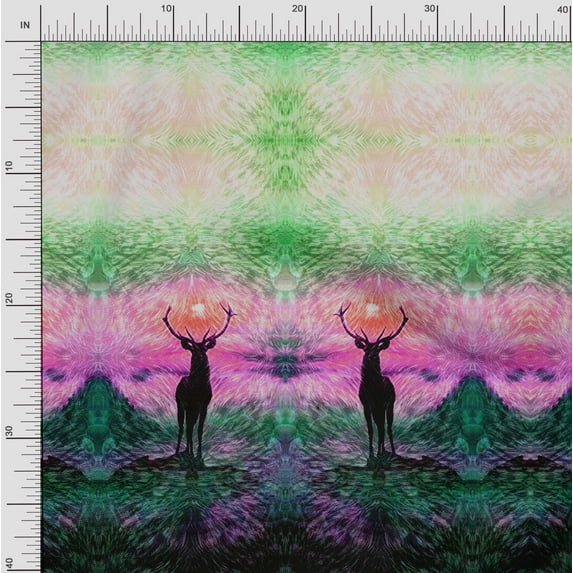 Soimoi Satin Silk Fabric Deer Panel Printed Fabric 1 Yard 42 Inch Wide