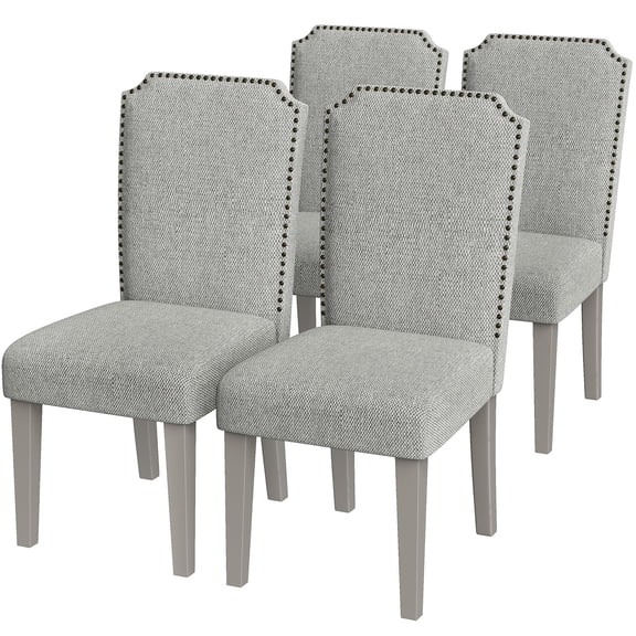 4-Piece Gray Nailhead Fabric Upholstered Dining Chairs