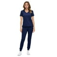 thumbnail image 2 of M&M SCRUBS Women’s Ultra-Soft Luxe Stretch Jogger Scrub Set V-Neck Top & Jogger Pants with Pockets - Regular & Petite Size (True Navy Blue, X-Small-Petite), 2 of 4