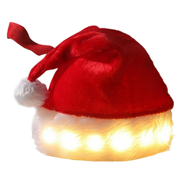 Adorno de disfraz navideño de peluche para fiestas navideñas y celebraciones festivas Gorro de Papá Noel iluminado con LED