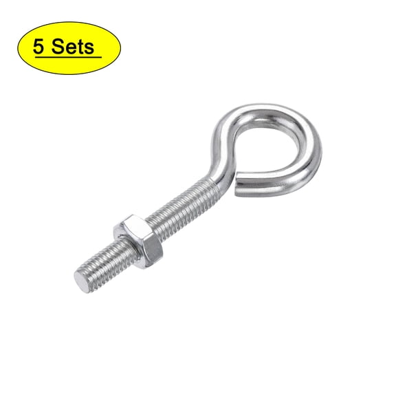 Uxcell M8x50mm Eye Hook Screw Kit Carbon Steel White Zinc Plating 5 Pack