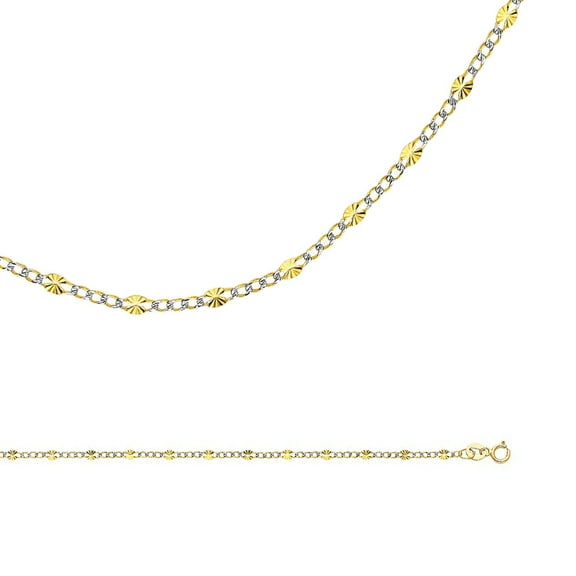 Solid 14k Yellow White Gold Chain Figaro Necklace Curb Pave Stamped Link Two Tone 2.5 mm 16 inch