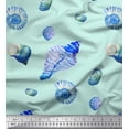 thumbnail image 1 of Soimoi Green Poly Georgette Fabric Shells Ocean Printed Fabric 1 Yard 52 Inch Wide, 1 of 3