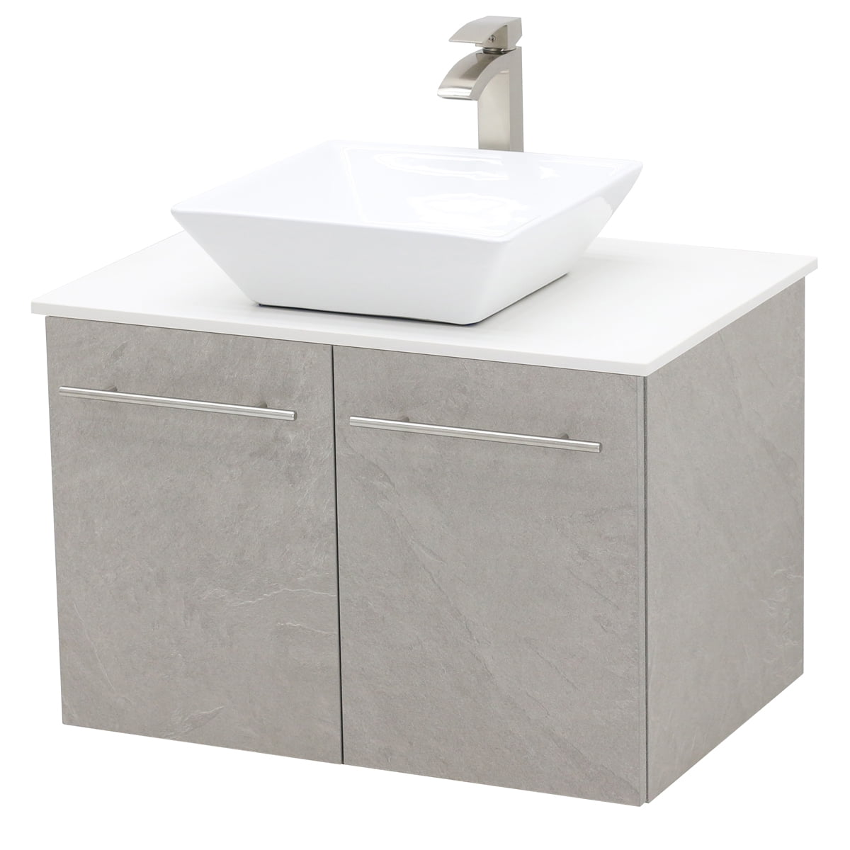 WindBay Wall Mount Floating Bathroom Vanity Sink Set. Light Slate Grey