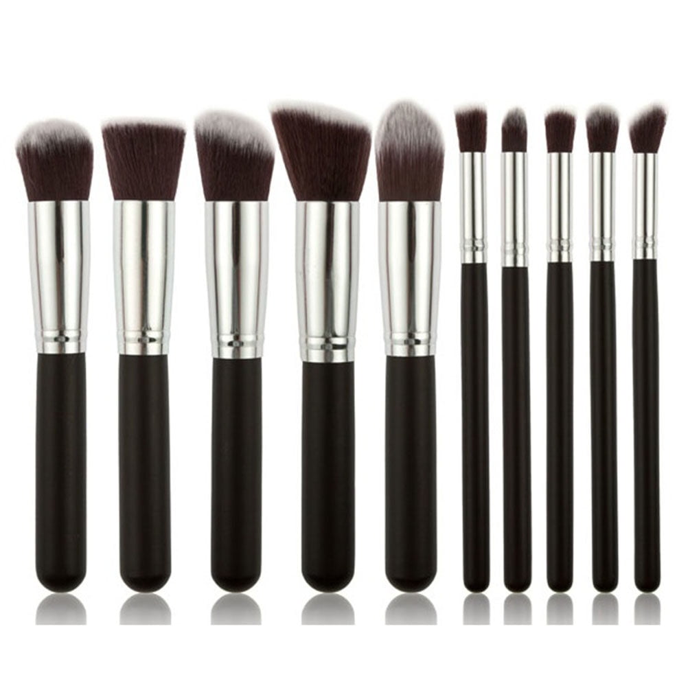 AOA Studio 10-Piece Silver Brush Set Professional Set - Foundation,  Blending, Blush, Powder Kabuki Brushes 10PCS (Silver Set)