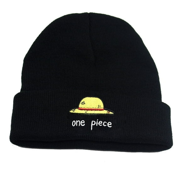 One Piece Anime Catoon Knitting Hat - Fleece-Lined Acrylic Beanie, Cute Kawaii Embroidery Trapper Cap for Women Men Unisex