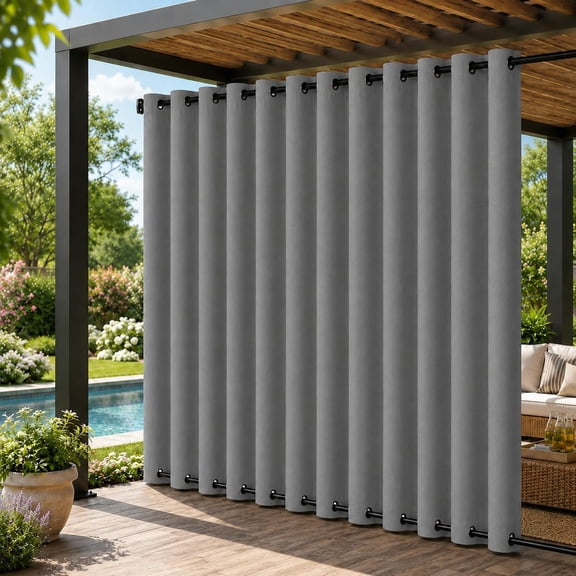 DONGPAI 100% Blackout Outdoor Curtains for Patio Waterproof & Windproof, Linen Texture 100 In Extra Wide Outside Curtain with Top & Bottom Grommets, Gray, 100" x 84", 1 Panel