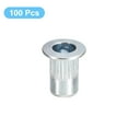 thumbnail image 3 of Unique Bargains #6-32 Rivet Nuts, 100 Pack Zinc Plated Carbon Steel Knurled Flat Head Threaded Insert Nuts for Metal, Plastic, 3 of 5