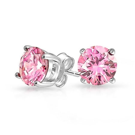 - 1Ct Pink Round Cubic Zirconia Brilliant Cut Solitaire AAA CZ Stud Earrings For Women 925 Sterling Silver Simulated Topaz