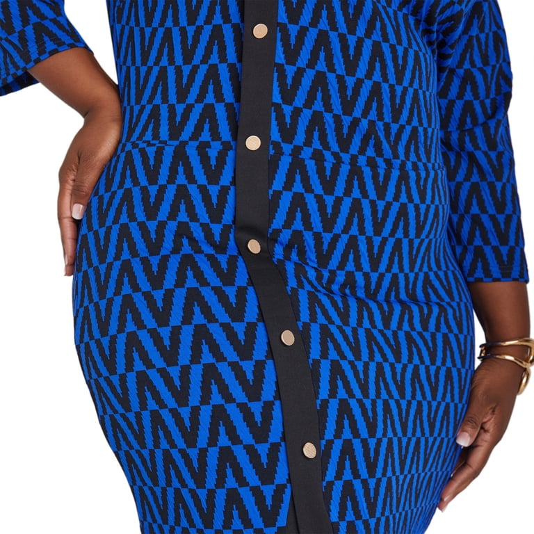 Ashley Stewart Women's Plus Size Button Detailed Sheath Midi Dress Ashley Stewart Women's Plus Size Button Detailed Sheath Midi Dress