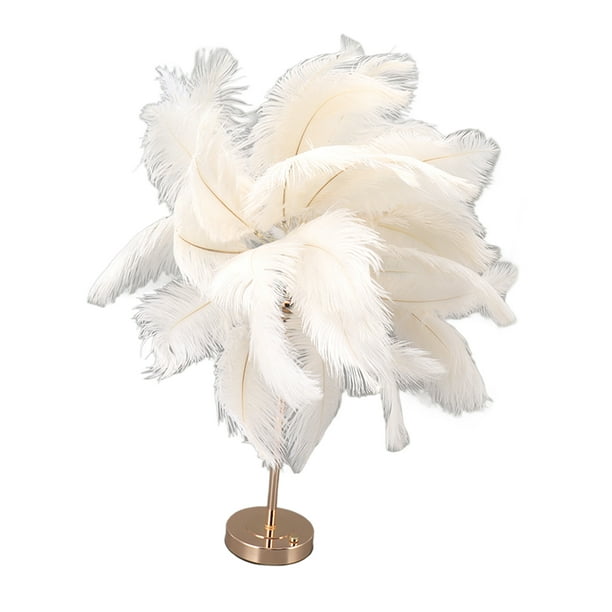 Lámpara De Mesa De Plumas De Avestruz, Interruptor Táctil 3 Tonos De Luz De Decoración Románica Moderna, Carga De Tipo Usb C, Adecuado Para Dormitorio, Estudio, Sala De Estar,
