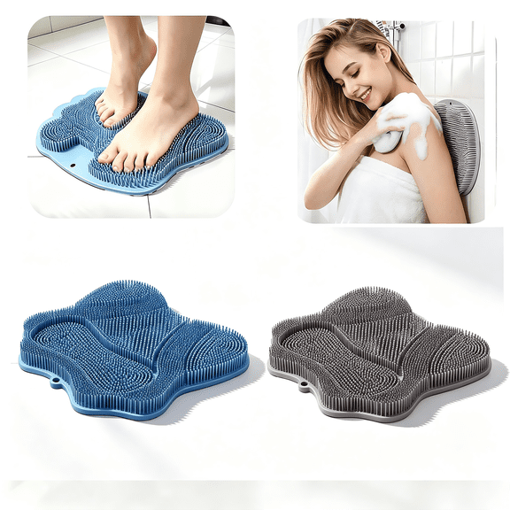 2 Pack Silicone Shower Foot Scrubber, Back Scrub Mat Set, Non-Slip with Suction Cups for Home Bath