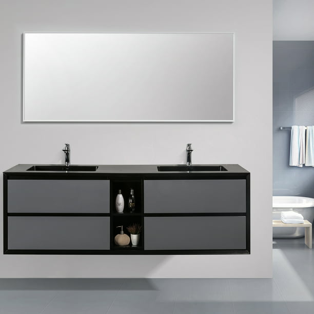 Eviva Vienna 75 Inch Gray Black Wall, Bathroom Vanity Top 75 Inches