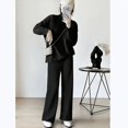 thumbnail image 1 of Suéter de punto de cuello alto, pantalones anchos y rectos, pantalones casuales, otoño e invierno, conjunto de moda para mujer de altura alta, 1 of 4