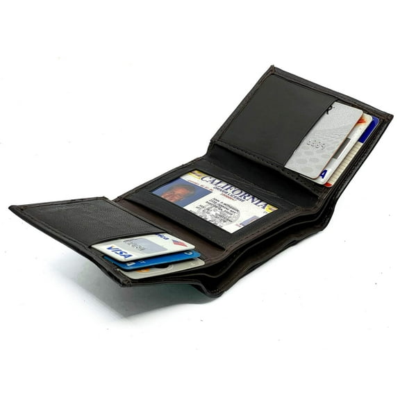 RFID Blocking Genuine Leather Men's Trifold Wallet Flap Top Detachable Card Holder