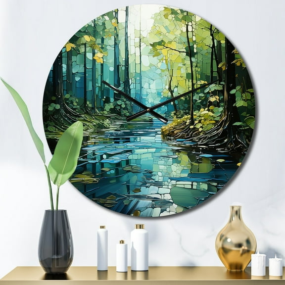 Designart "Pulse River Drip Natures art painting II" Landscapes Oversized Wall Clock
