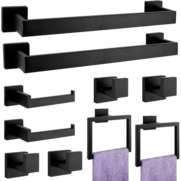 Matte Black Bathroom Hardware Accessories Set, Stainless Steel Bath Towel Bar Set, Towel Racks for Bathroom Wall Mounted.