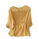 thumbnail image 1 of Tops de Lino para Mujeres Lino de Imitación Bordado Casual de Mediana Longitud con Cuello en V Manga Superior 3/4 para el Hogar Y el Uso Diario, 1 of 5