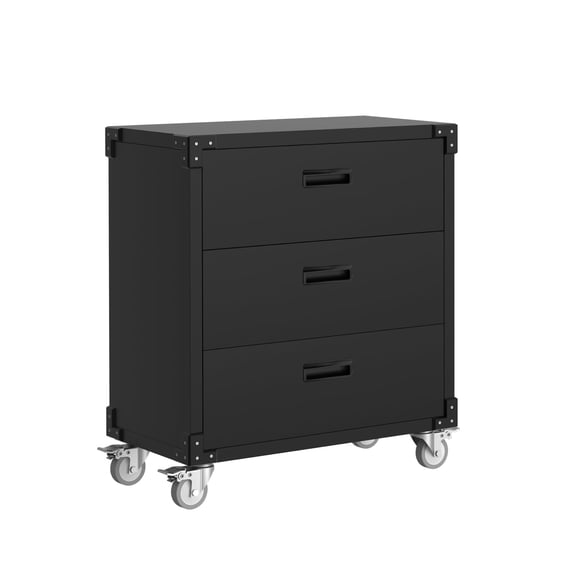 Metal Storage Cabinet with 3 Drawers, Heavy Duty Mobile Rolling Tool Cabinet, Lockable Utility Cabinet for Garage, Workshop, Home, Office, Warehouse, Black