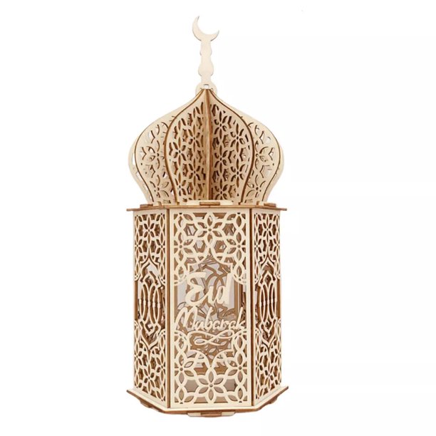Advancent Linterna hueca de madera de Ramadán, decoración para la celebración de Eid, no es fácil de romper y duradera. Hogar Iluminación navideña A 24*10*10cm