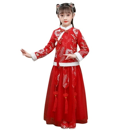 

Kids Fall Dress Sleeveless Party Dress Toddler Kids Baby Children Fairy Hanfu Fleece Lined Warm Coat Jacket Tops For Chinese New Year Princess Tulle X Long Dress Custom Princess Dresses for Girls