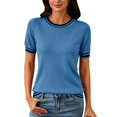 thumbnail image 2 of Women's Lightweight Short Sleeve Sweater Top Business Casual Crew Neck Summer Loose Basic Tops by Yigetop Blue M, 2 of 6