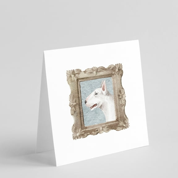 Bull Terrier White Side View Square Greeting Cards and Envelopes Pack of 8 5 in x 5 in