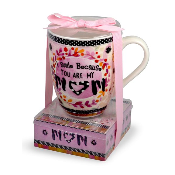 Smile You Are My Mom Floral Pink 12 ounce Glossy Ceramic Mug and Note Stack
