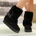 thumbnail image 2 of Fur Boots,Womens Winter Boots,Women's Faux Fur Mid Calf Snow Boots - Round Toe Suede Warm Fur Lined Platform Flat Comfort Outdoor Winter Fashion Boots(Black 39), 2 of 9