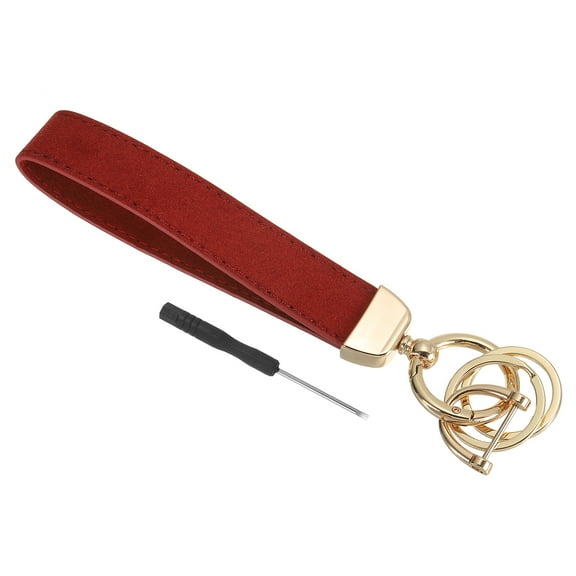1 Pcs Leather Wristlet Keychain with Key Ring and D Ring Gold/Wine Red