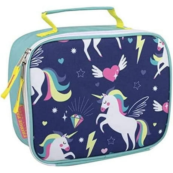 Single Soft and Insulated Lunch Bag for Transporting Food, Drinks, Snacks, Napkins and Utensils in Unique Unicorns Print