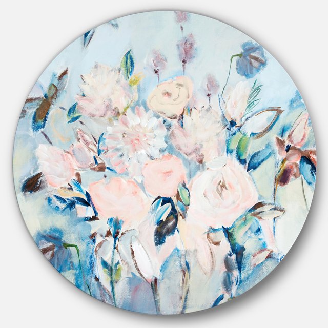 Designart 'fleurs Roses Abstraites' Art Mural Cercle en Métal Style Ferme - Disque de 36