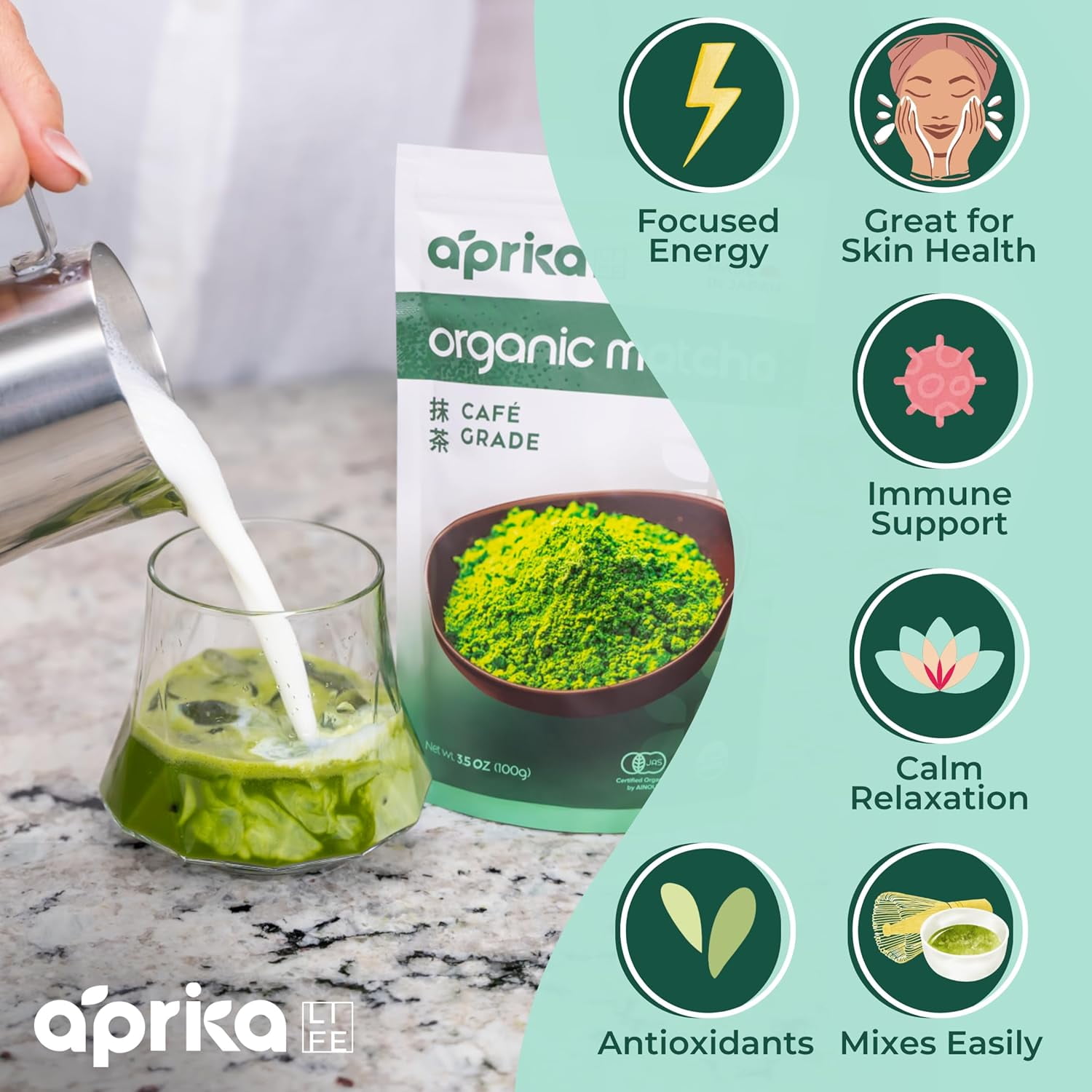 AprikaLife 100% Organic Japanese Matcha Green Tea Powder 3.5oz (100g)