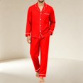 thumbnail image 4 of Mens 2 Piece Notch Collar Pajama Set Button Down Long Sleeve Long Pant Soft Sleep Loungewear Red 2XL, 4 of 6