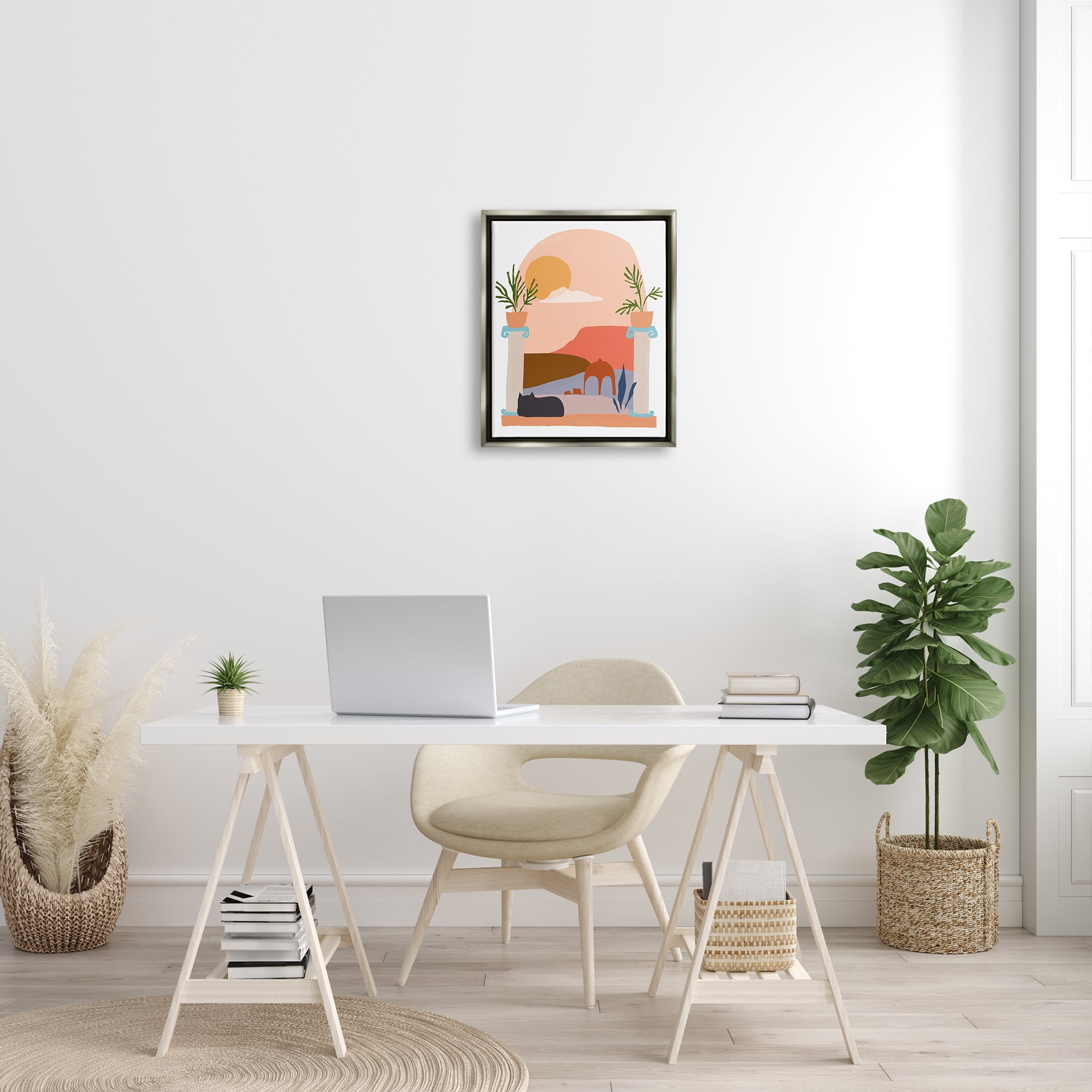 Stupell Industries Black Cat Watching Peaceful Sunny Hills Scenery Graphic Art Luster Gray Floating Framed Canvas Print Wall Art, Design by June Erica Vess