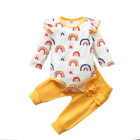 

Qufokar Warm Baby Girl Clothes Girls 12 Month Clothes Pants Rainbow Girls Tops Print Romper Ruffles Baby Outfits Set Girls Outfits&Set