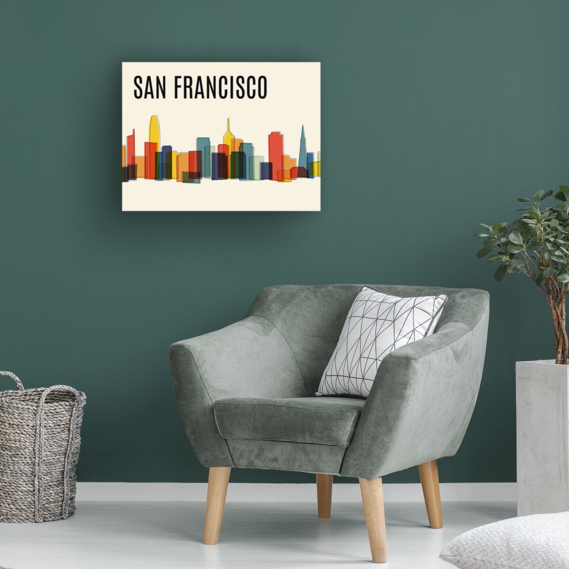 Canvas Wall Art - Tom Quartermaine 'San Francisco Mid Century Modern Cityscape' Wall Art for Living Room, Bedroom, or Office Décor by Trademark Fine Art - 32 x 24 Inches