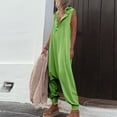 thumbnail image 2 of Fsqjgq Vintage Button Hooded Jumpsuit Summer Women Causal Beach Harem Pants Playsuit Fashion Loose Solid Sleeveless Romper Streetwear Green M, 2 of 7