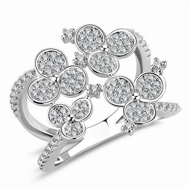 Women Rhodium Brass Ring with AAA Grade CZ in Clear - Size 8