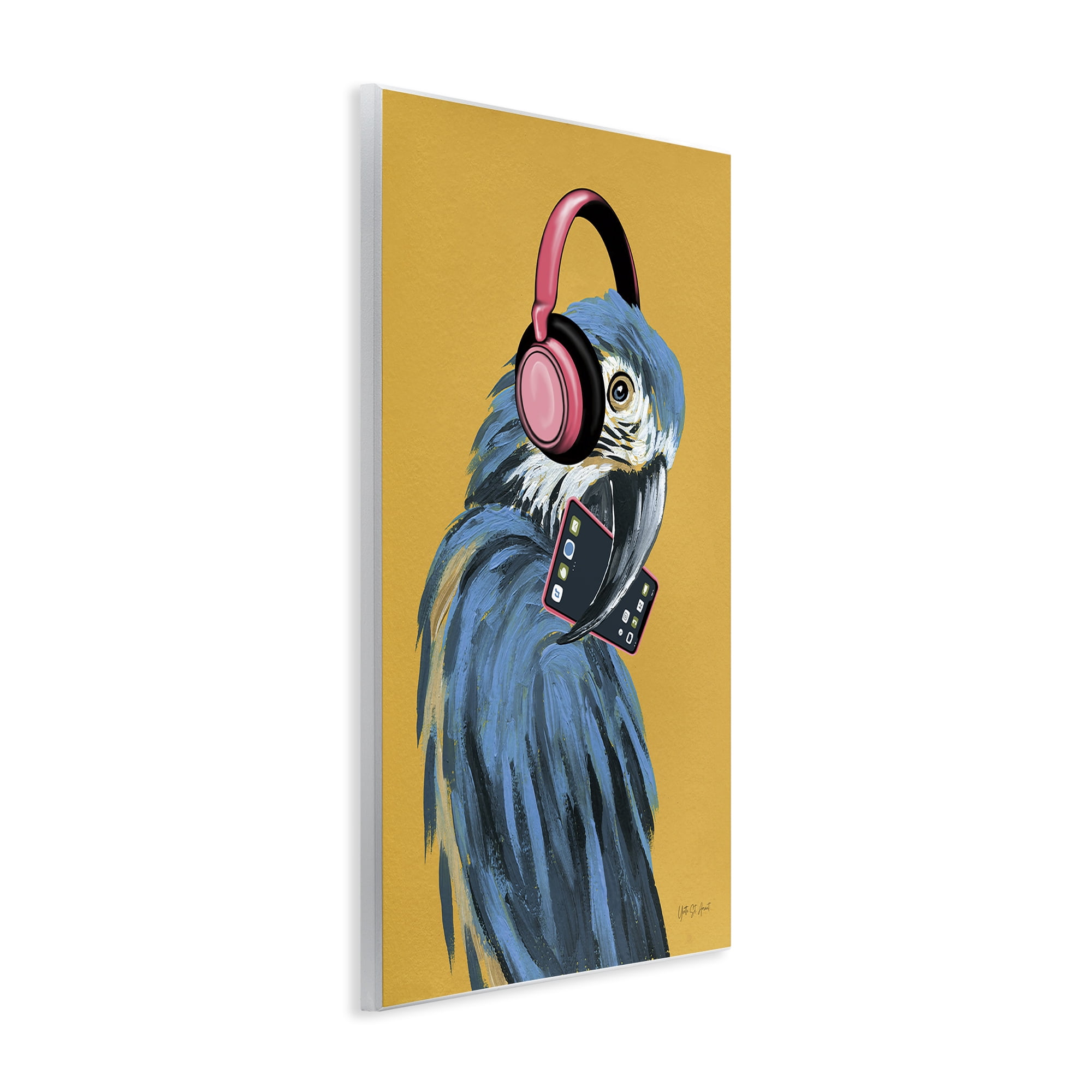 Stupell Industries Parrot Listening to Music Animals & Insects Painting Unframed Art Print Wall Art, 10 x 15