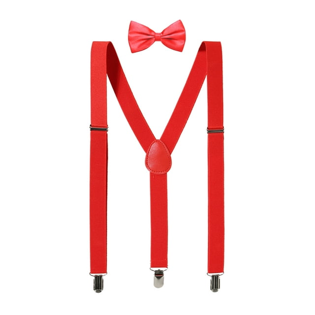 Unique Ensemble de Nœud Papillon Élastique Ajustable en Forme de Y Unisexe Bretelles Rouge