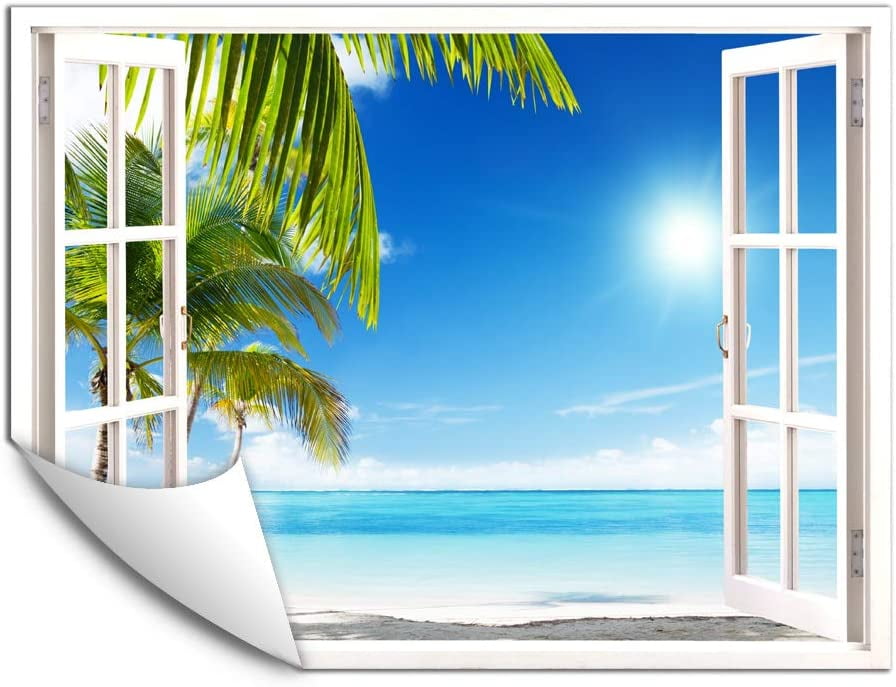 Cabin Sunset 3D Window View Decal WALL STICKER Decor Art Mural Scenic View Lake 