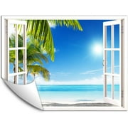 IDEA4WALL Fake White Window Wall Mural Beach Peel and Stick Wallpaper Removable Wall Sticker Decal