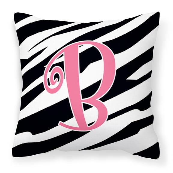 Letter B Initial Zebra Stripe and Pink Fabric Decorative Pillow