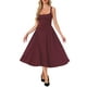 thumbnail image 2 of Vestido midi sin mangas de cuello cuadrado para mujeres, vestido de fiesta elegante y clásico, color rojo vino., 2 of 6