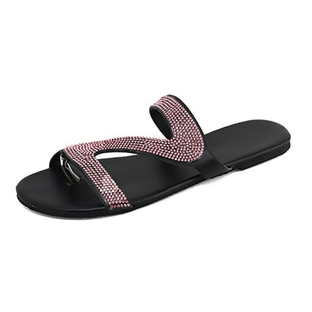 Amzcrzy Zapatos de mujer,Zapatos de mujer,Zapatillas de mujer, Sandalias planas informales con cristales sólidos y estilo romano para mujer, tallas grandes Sandalias Mujer Zapatillas De Casa
